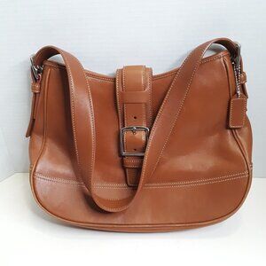 Vintage Coach Hampton  Suede Shoulder Bag Silver Buckle  Tan Brown 7583